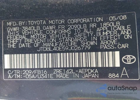 2009 Toyota Corolla Le из США, поврежденный, VIN JTDBL40E59J026779